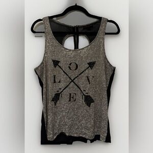 Love Cross Arrows Sleeveless Tank Top Shirt Cut Outs Zip sheer Back Size Large